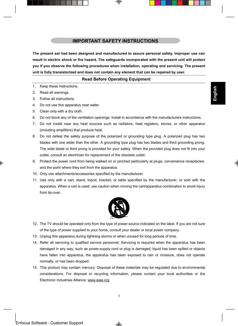 Philips 15MF400T 15MF400T/37 15MF400T/37B TV Operating Manual