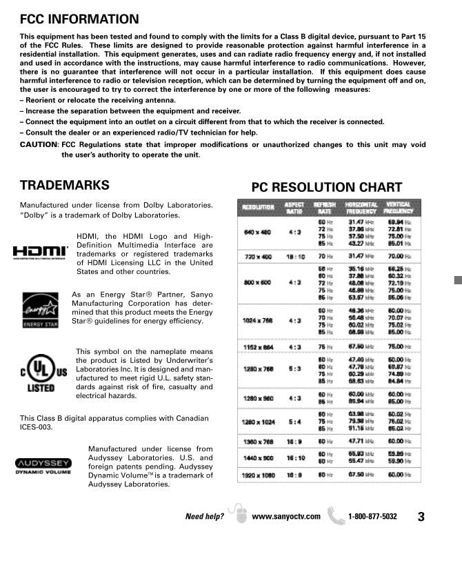 Sanyo DP52440 TV Operating Manual