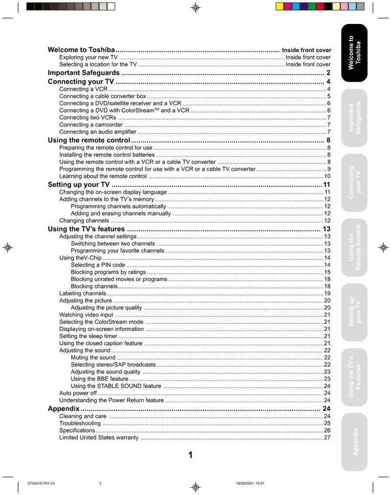 Toshiba 20AF41 24AF41 TV Operating Manual