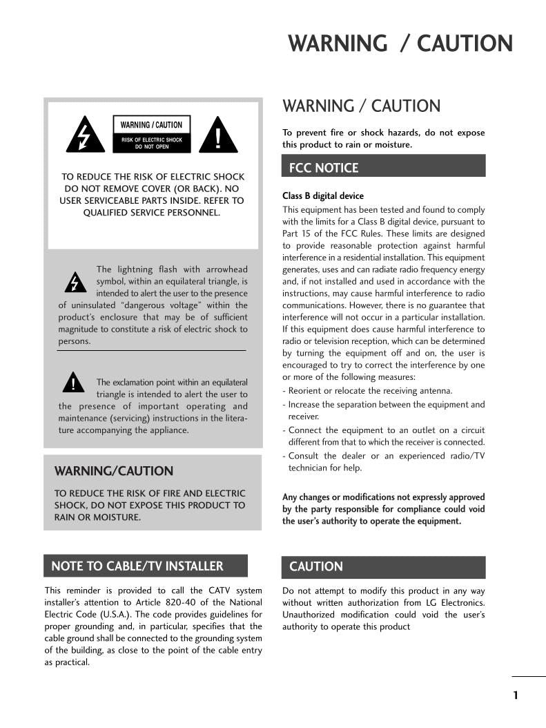 LG 23 LS 7DC 32 LC 50 PC 5DC TV Operating Manual