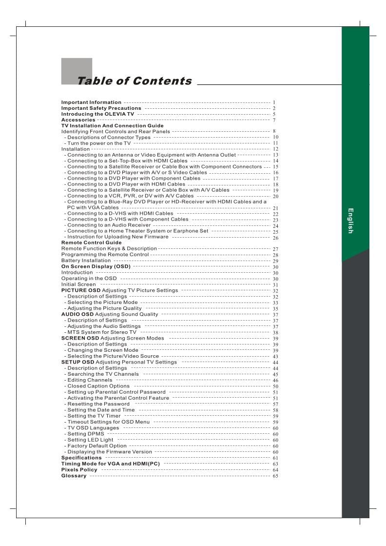 Olevia 242TFHD 247TFHD TV Operating Manual