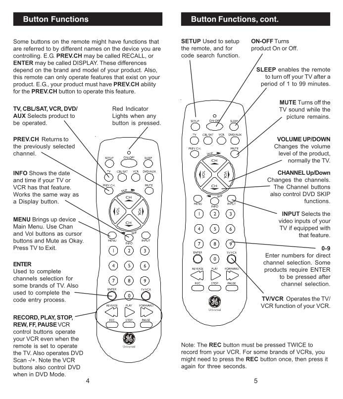 GE General Electric RM24930OM Universal Remote Control Operating Manual