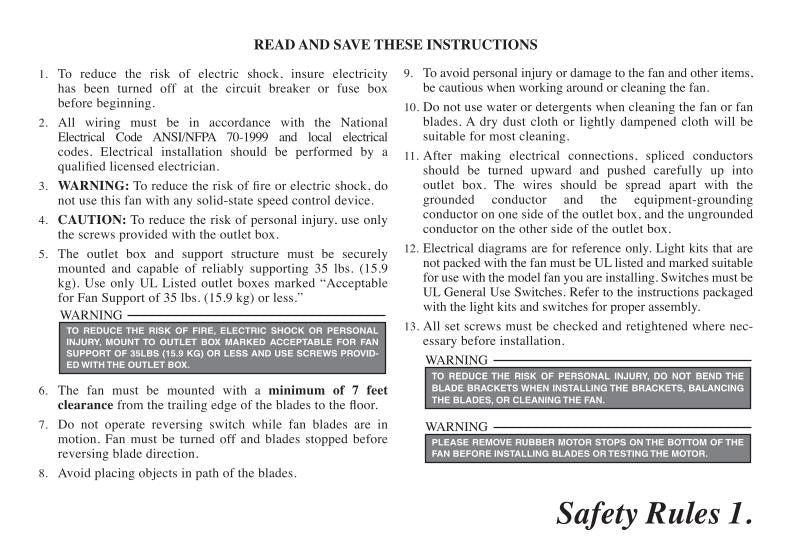 Hampton Bay 26602 Asbury 60 in. Ceiling Fan Operating Manual