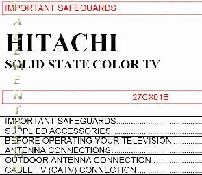 Hitachi 27 CX 01B TV Operating Manual