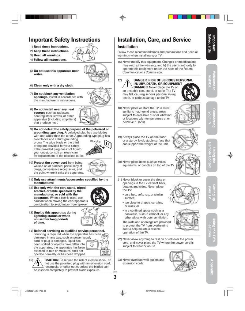 Toshiba 30HFX85 TV Operating Manual