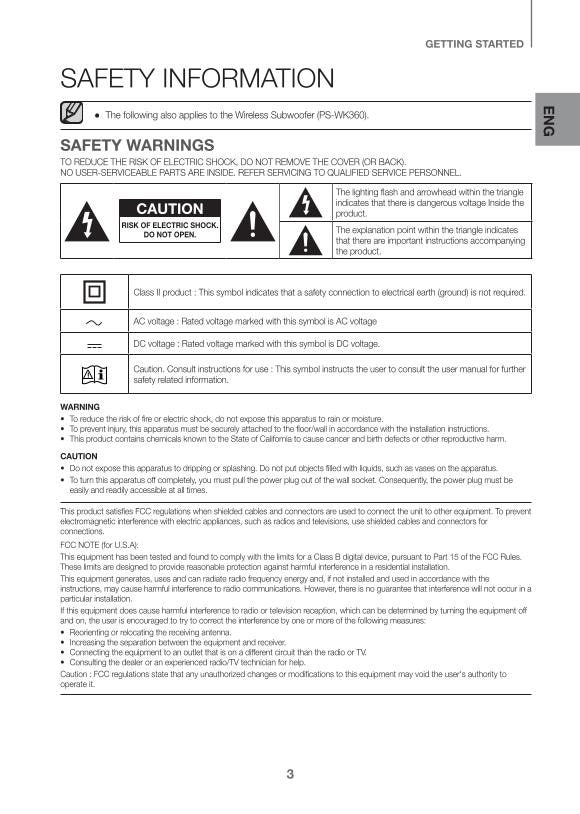 Samsung HW-K360 HW-KM36C PS-WK360 Sound Bar System Operating Manual