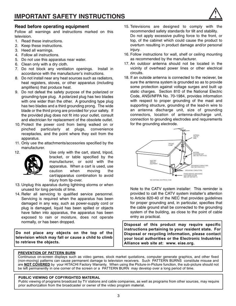 Hitachi 32 UDX 10S 36 TV Operating Manual