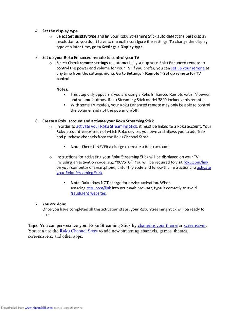 Roku Roku Stick 3800x Streaming Media Player Operating Manual