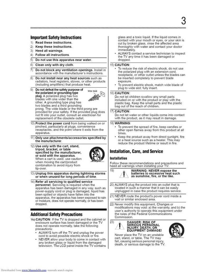Toshiba 32C120U1 32C120U2 40E220U TV Operating Manual