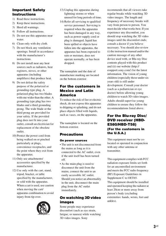 Sony BDVE580 Audio/Video Receiver Operating Manual