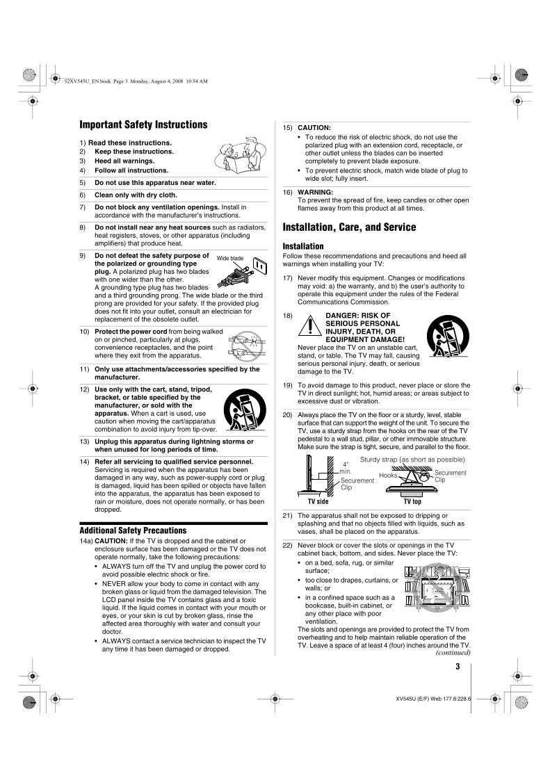 Toshiba 42XV545U 46XV545U 52XV545U TV Operating Manual