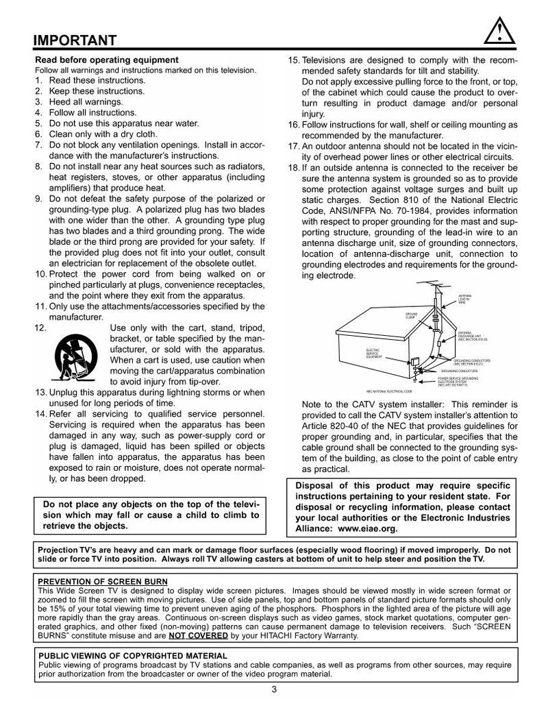 Hitachi 46 F 500 51 G TV Operating Manual