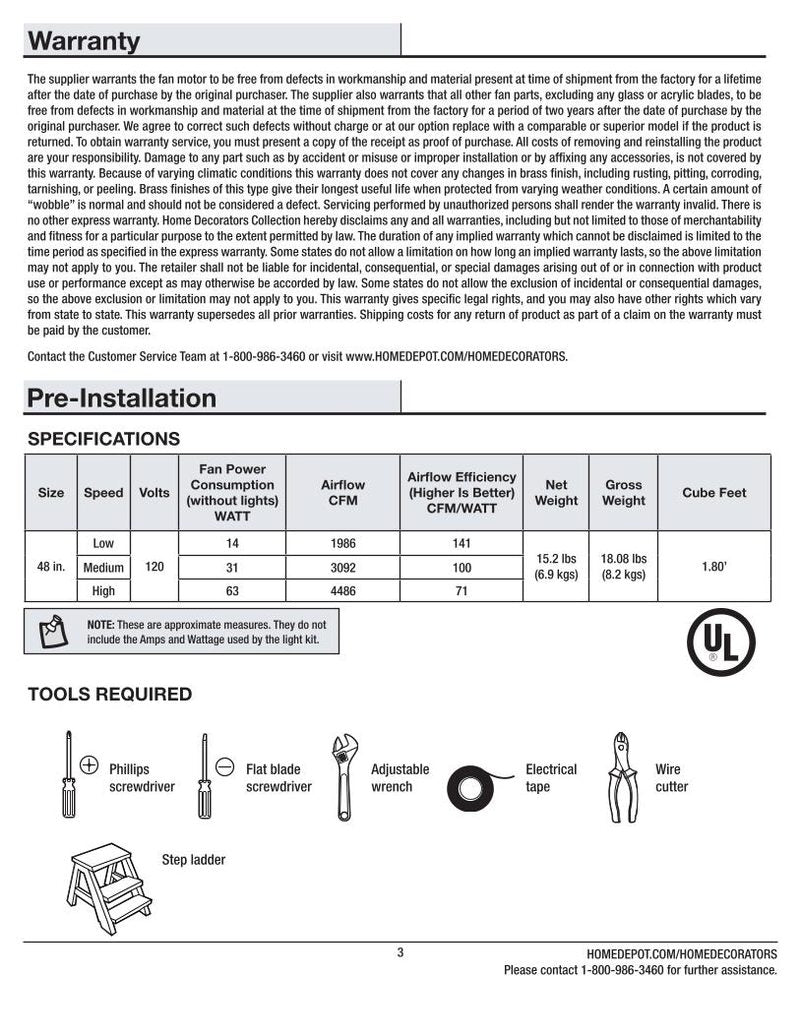 Home Decorators Collection 48-ATR ALTURA 48 INCH 51748 Ceiling Fan Operating Manual
