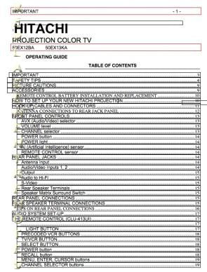 Hitachi 50 EX 12BA 13KA TV Operating Manual
