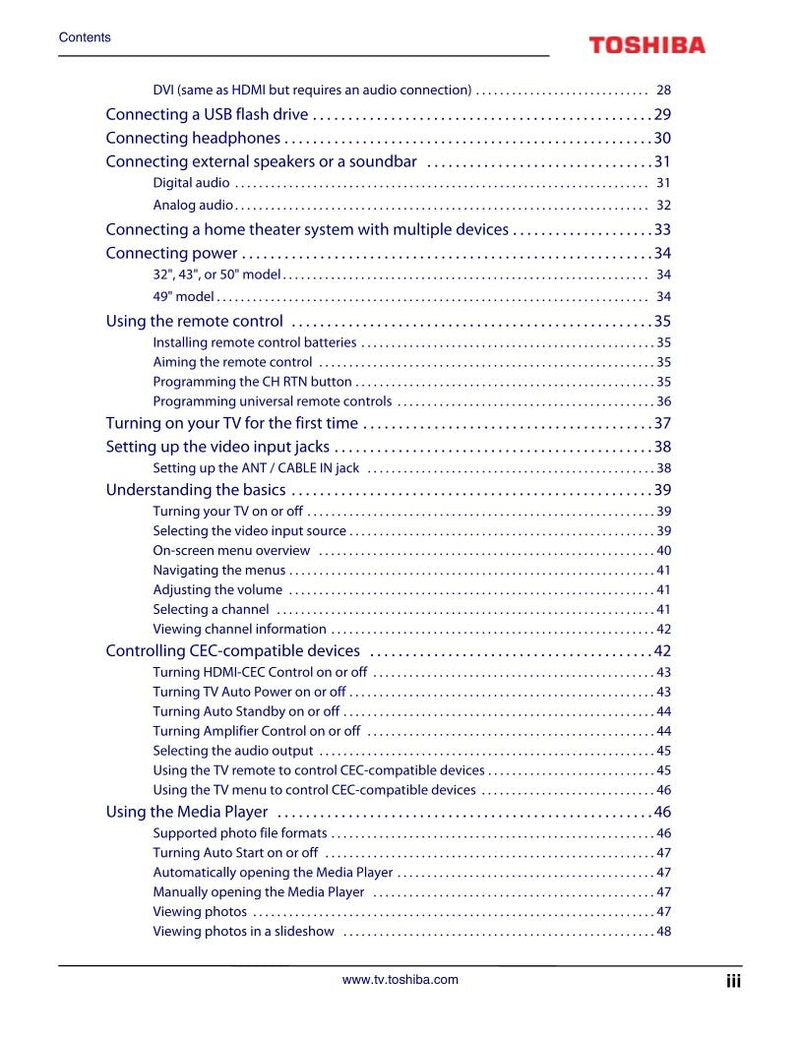Toshiba 32L220U 43L420U 49L420U TV Operating Manual