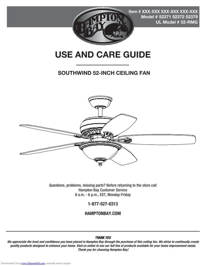 Hampton Bay 52379 Ceiling Fan Operating Manual – Manuali