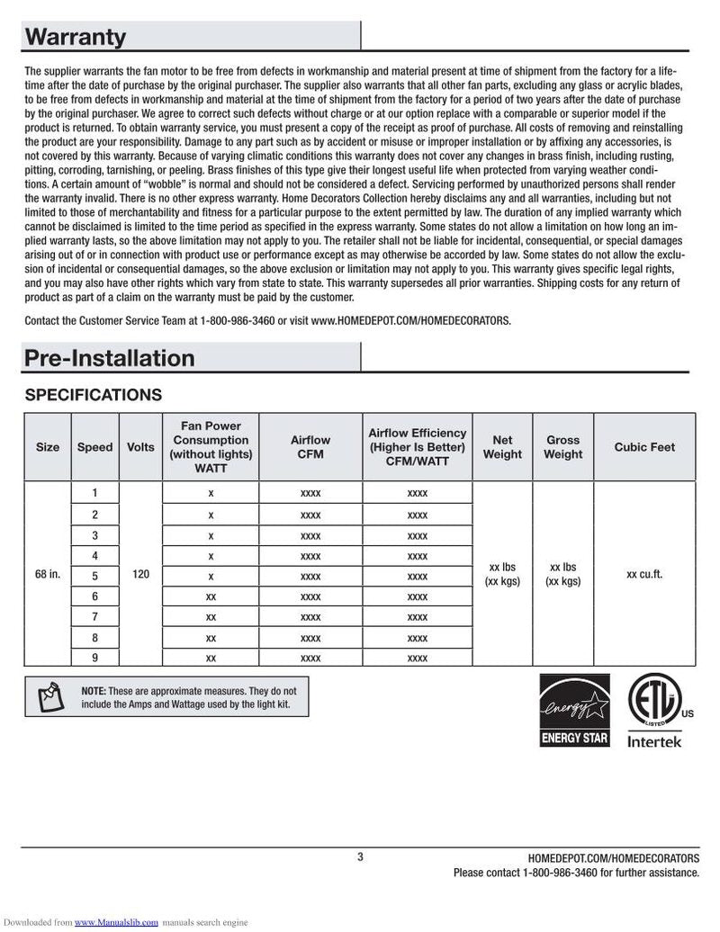 Home Decorators Collection 68681 ALTURADC 68INCEILINGFANOM Ceiling Fan Operating Manual