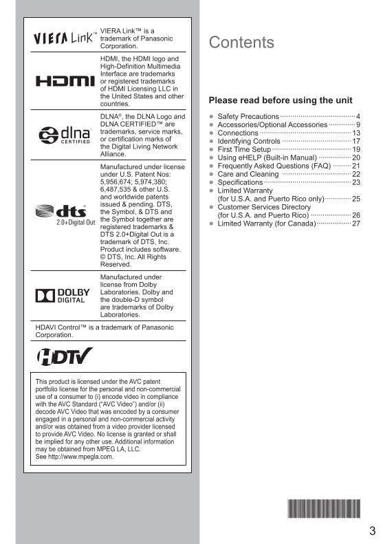 Panasonic TCP55S60 TV Operating Manual