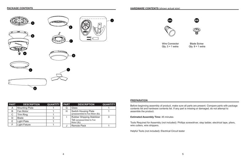 Harbor Breeze 00724 Mazon Ceiling Fan Operating Manual