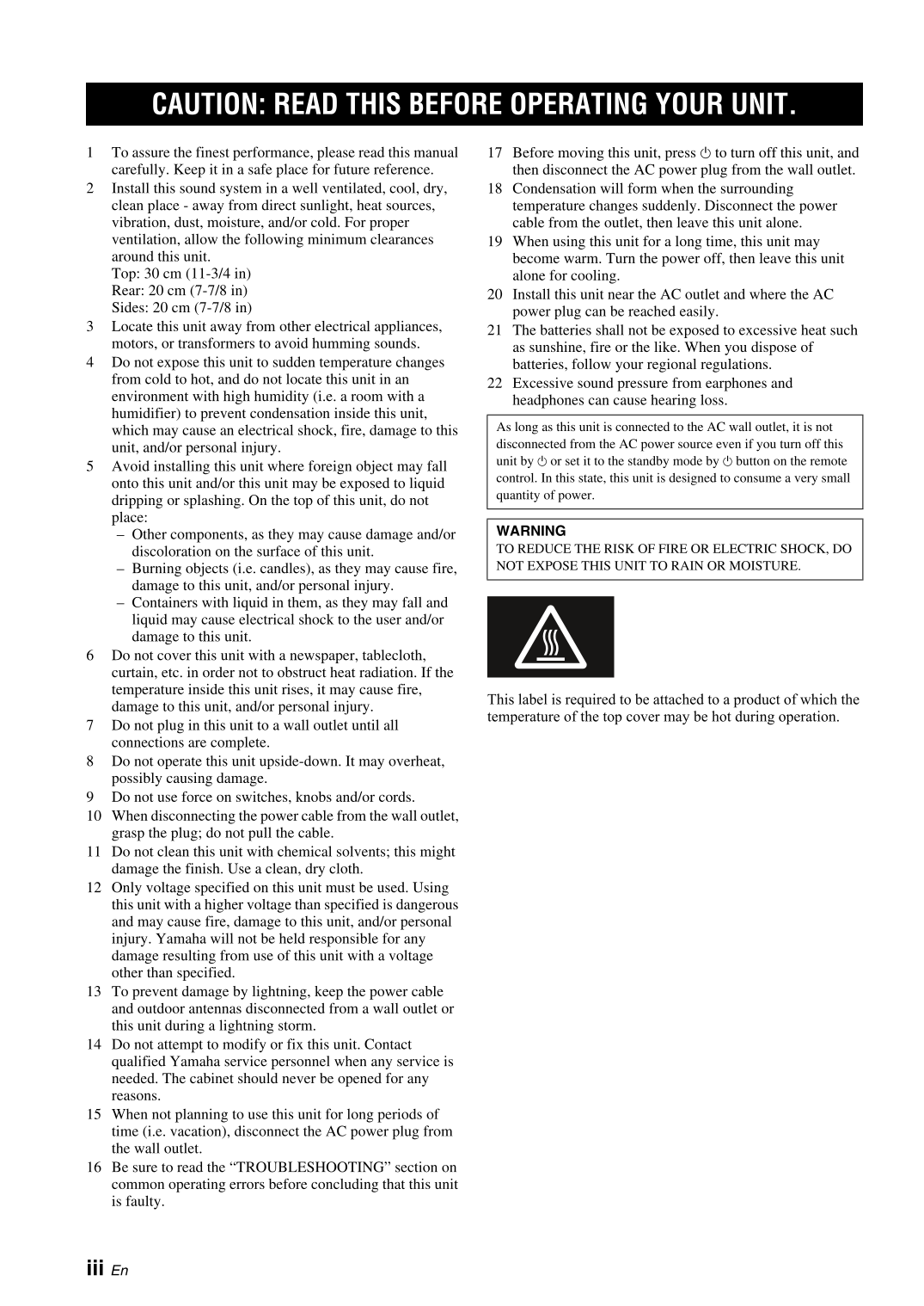 Yamaha A-S500 Amplifier Owner's/ User Manual (Pages: 22)