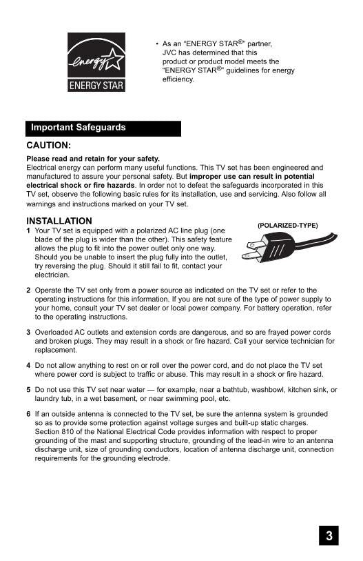 JVC AV27 F 577 MF 47 AV32 TV Operating Manual