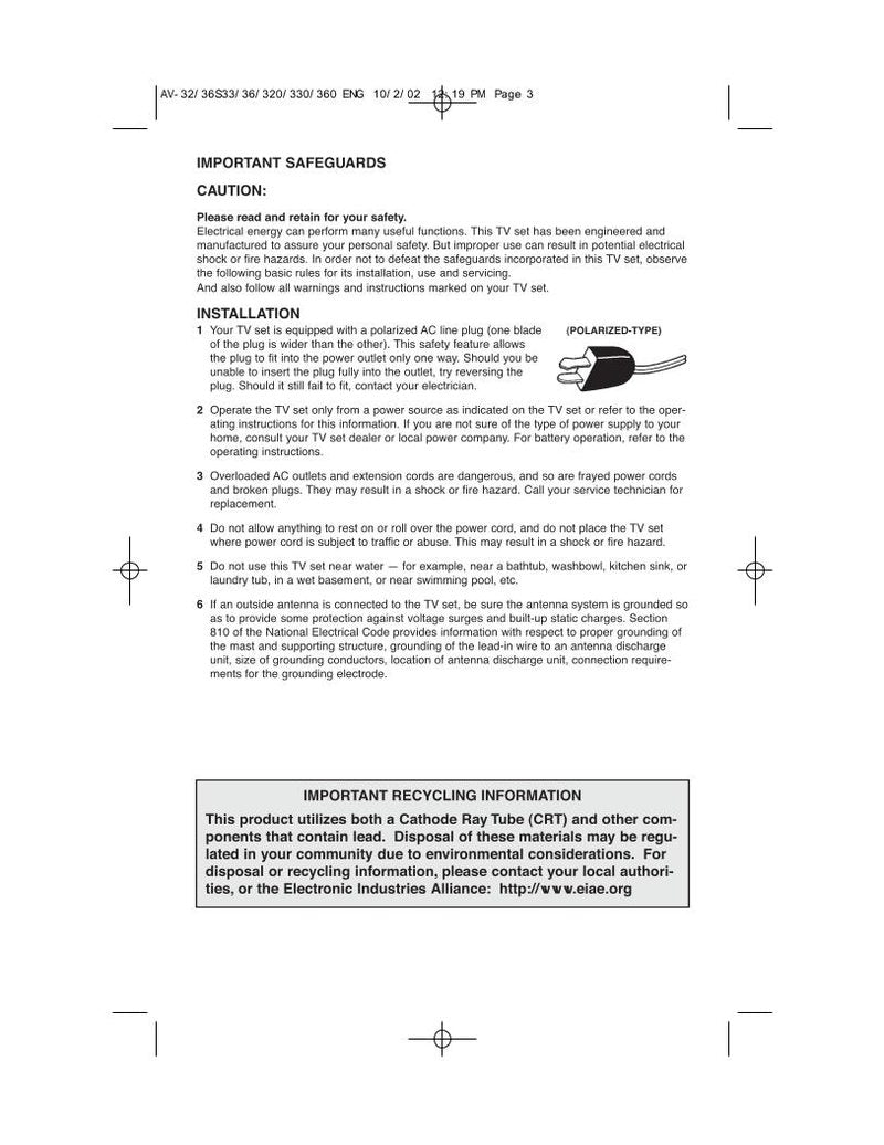 JVC AV-32320 AV-32 S 33 AV32330 TV Operating Manual