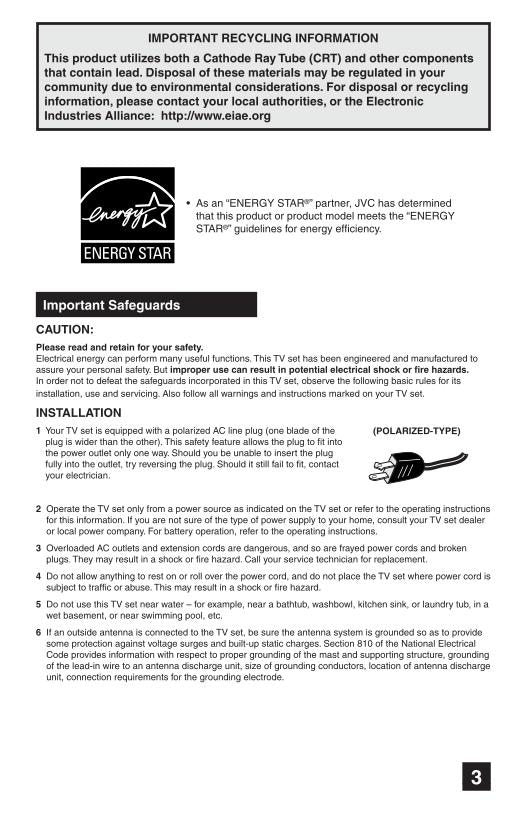 JVC AV27 D 305 AV32 TV Operating Manual
