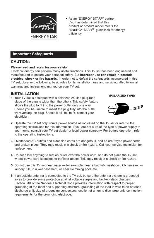 JVC AV32 DF 74 AV36 TV Operating Manual