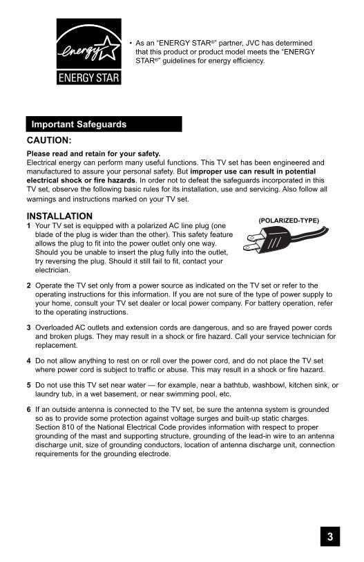 JVC AV48 P 776 786 AV56 TV Operating Manual