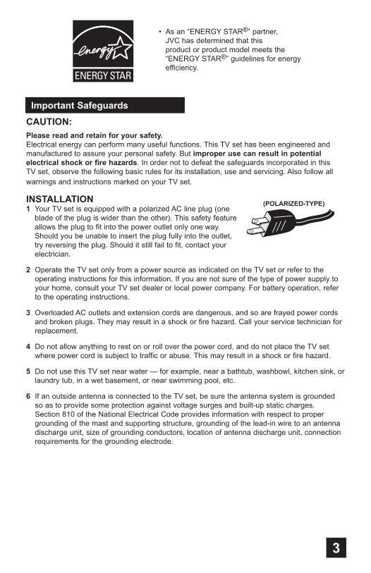 JVC AV48 P 575 AV56 585 TV Operating Manual
