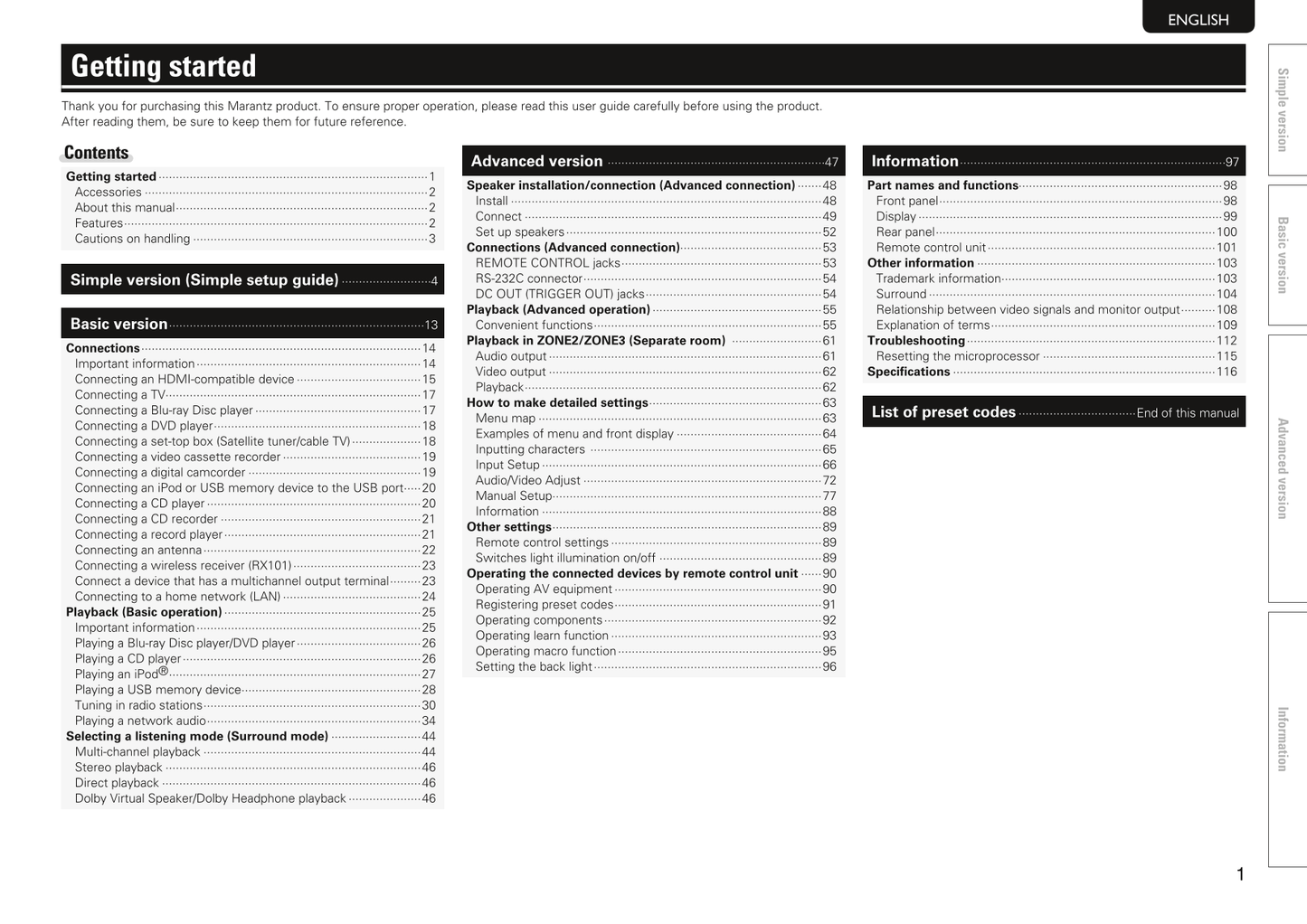 Marantz AV7005 Amplifier Owner/ User Manual (Pages: 168)