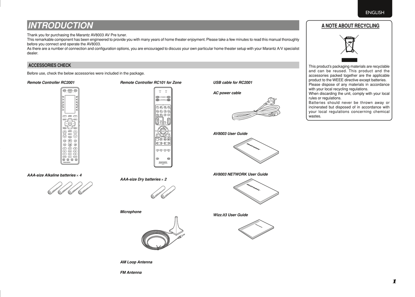 Marantz AV8003 Amplifier Owner/ User Manual (Pages: 92)