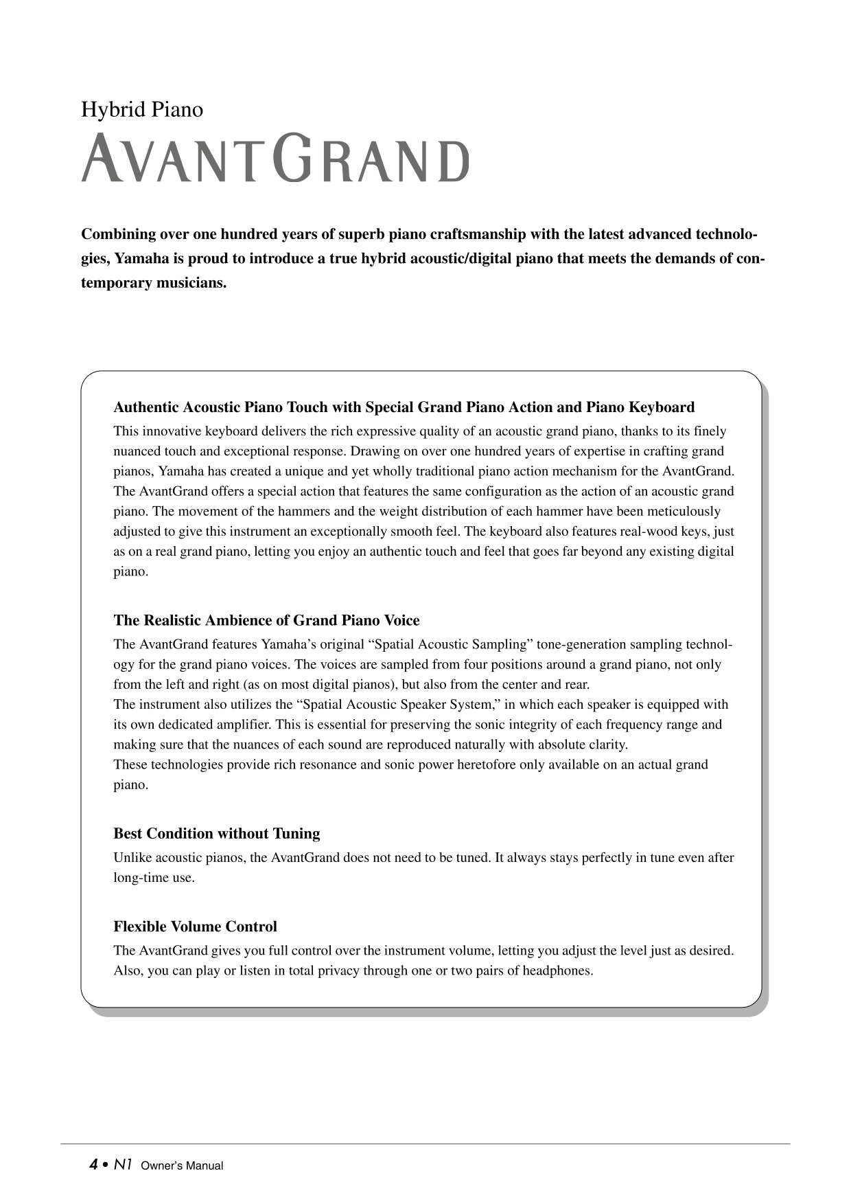 Yamaha AvantGrand N1 Digital Piano Owner's/ User Manual (Pages: 47)