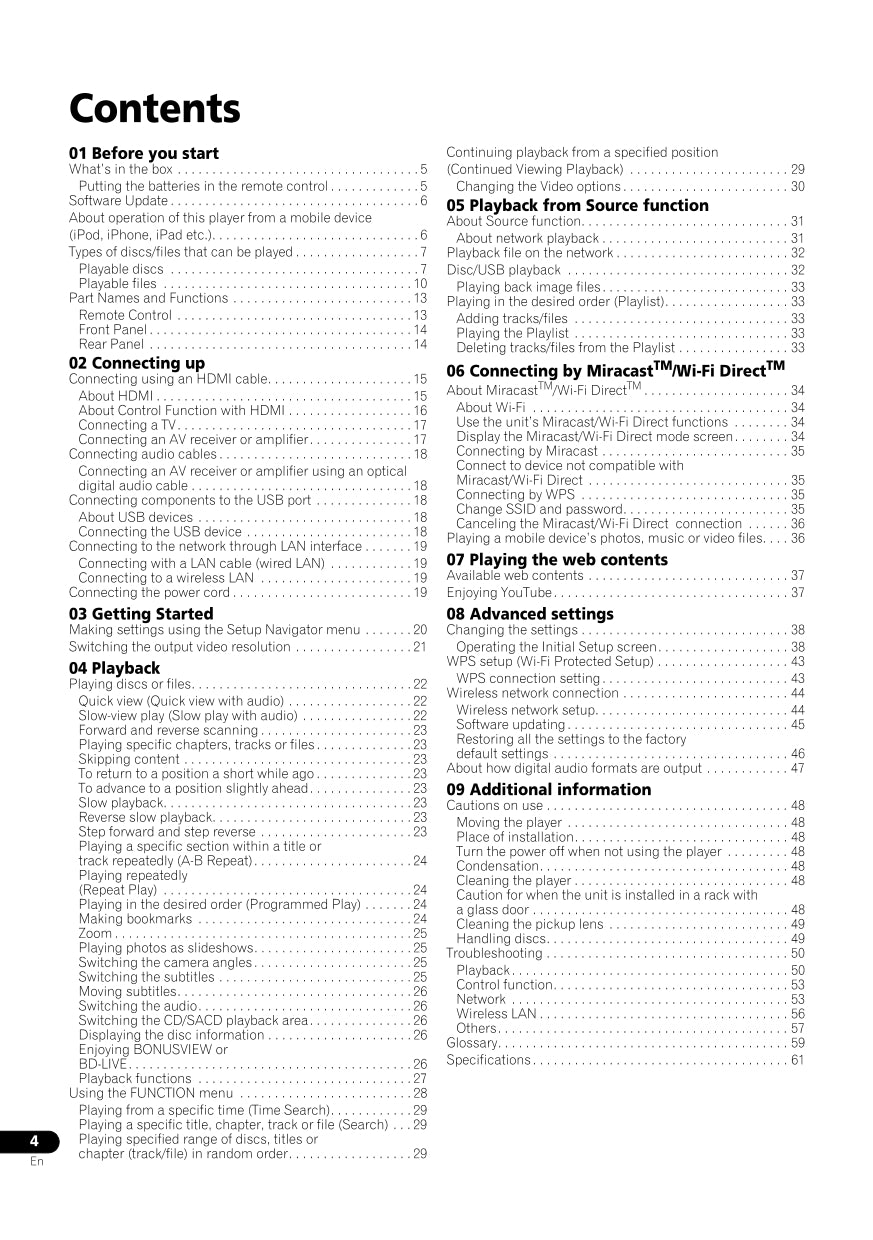 Pioneer BDP-180 Blu-Ray Player Owner/ User Manual (Pages: 64)