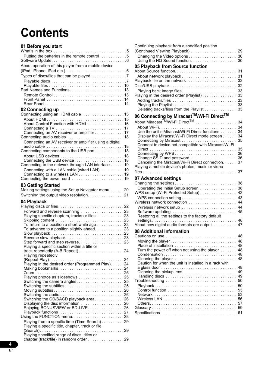 Pioneer BDP-X300 Blu-Ray Player Owner/ User Manual (Pages: 64)