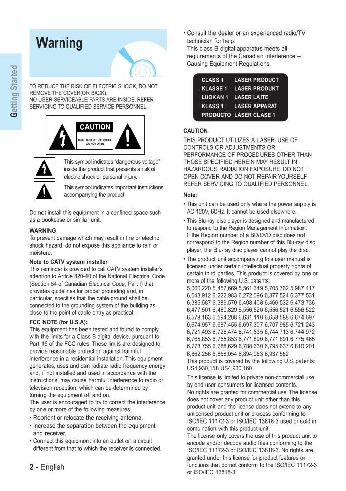 Samsung BDP1200 Blu-Ray DVD Player Operating Manual