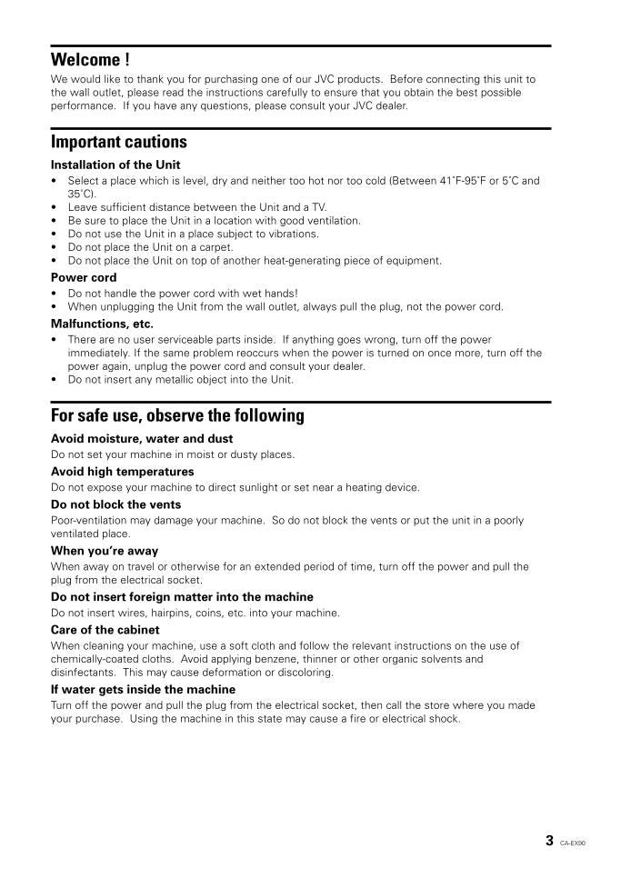 JVC CAEX90 MEEX90 RXEX90 Audio System Operating Manual