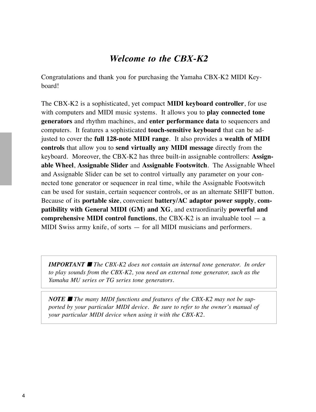 Yamaha CBX-K2 MIDI Keyboard Owner/ User Manual (Pages: 44)