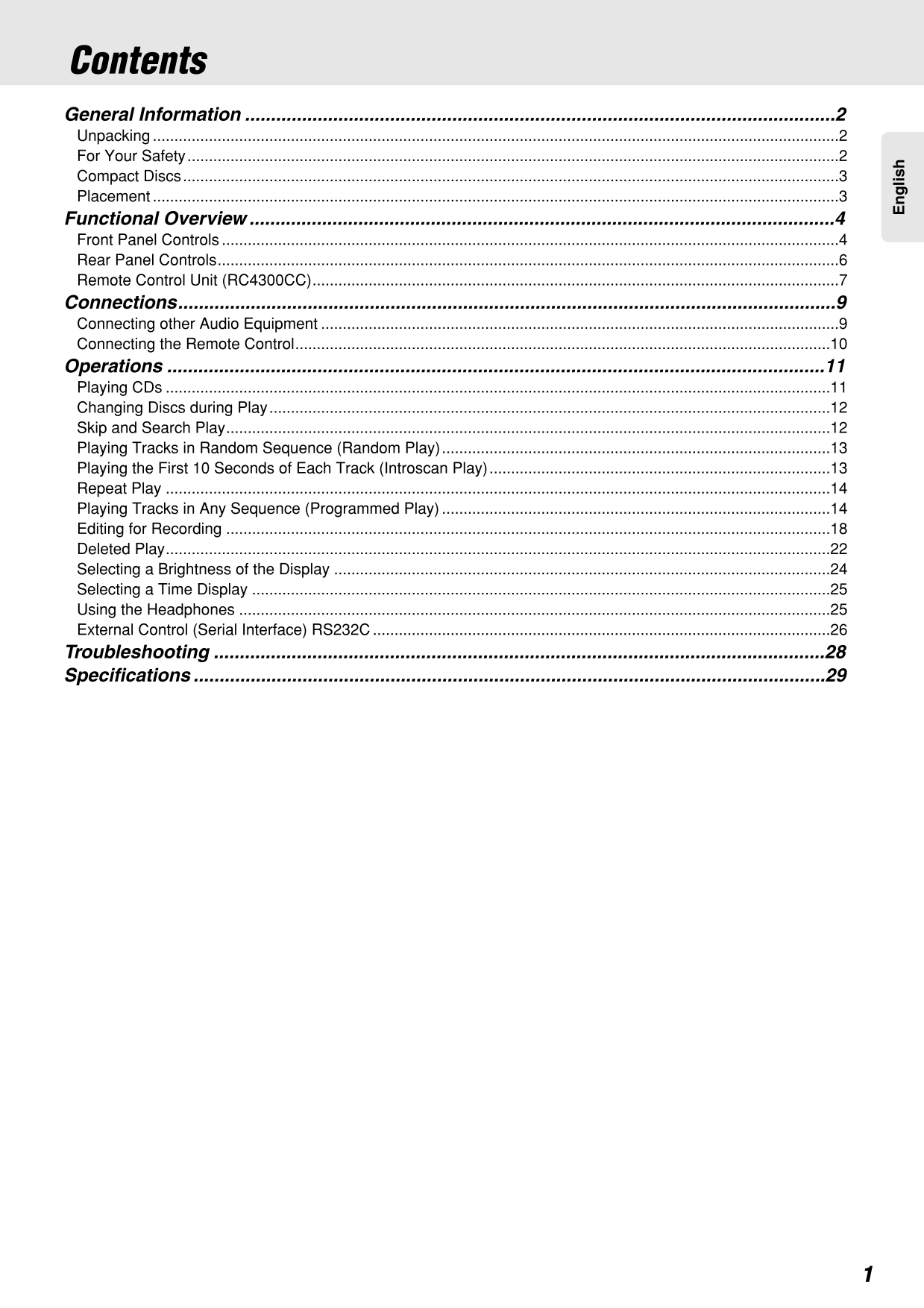 Marantz CC4300 5 Disc CD Changer Owner/ User Manual (Pages: 34)
