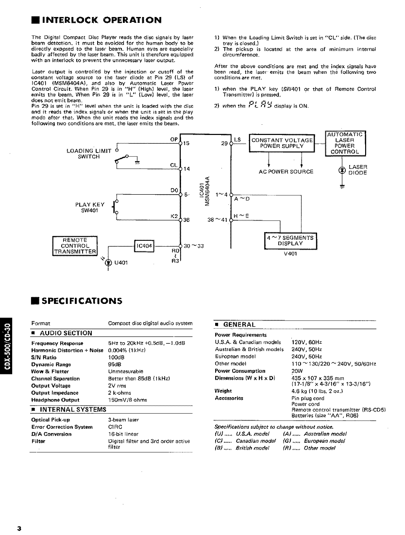 Yamaha CD-30 & CDX-500 CD Player Service Manual (Pages: 47)