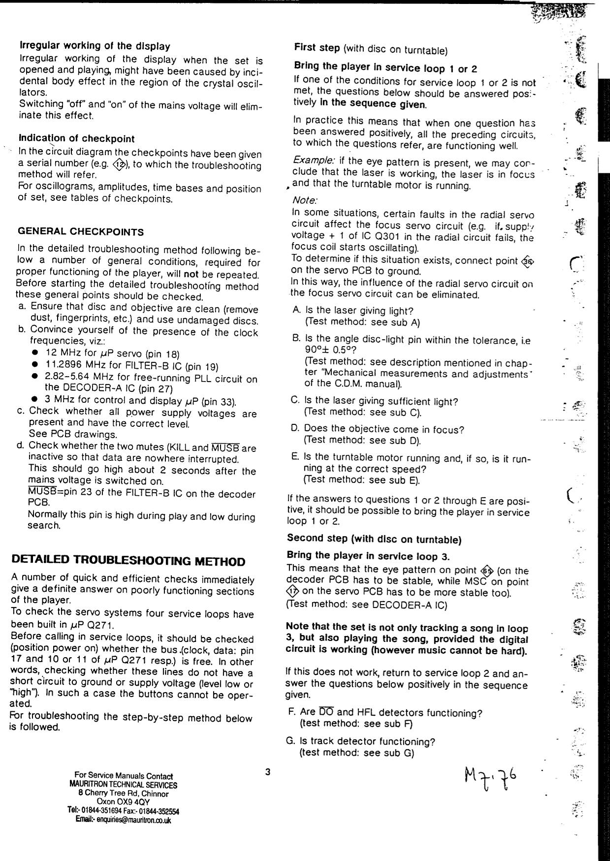 Marantz CD-94 CD Player Service Manual (Pages: 43)