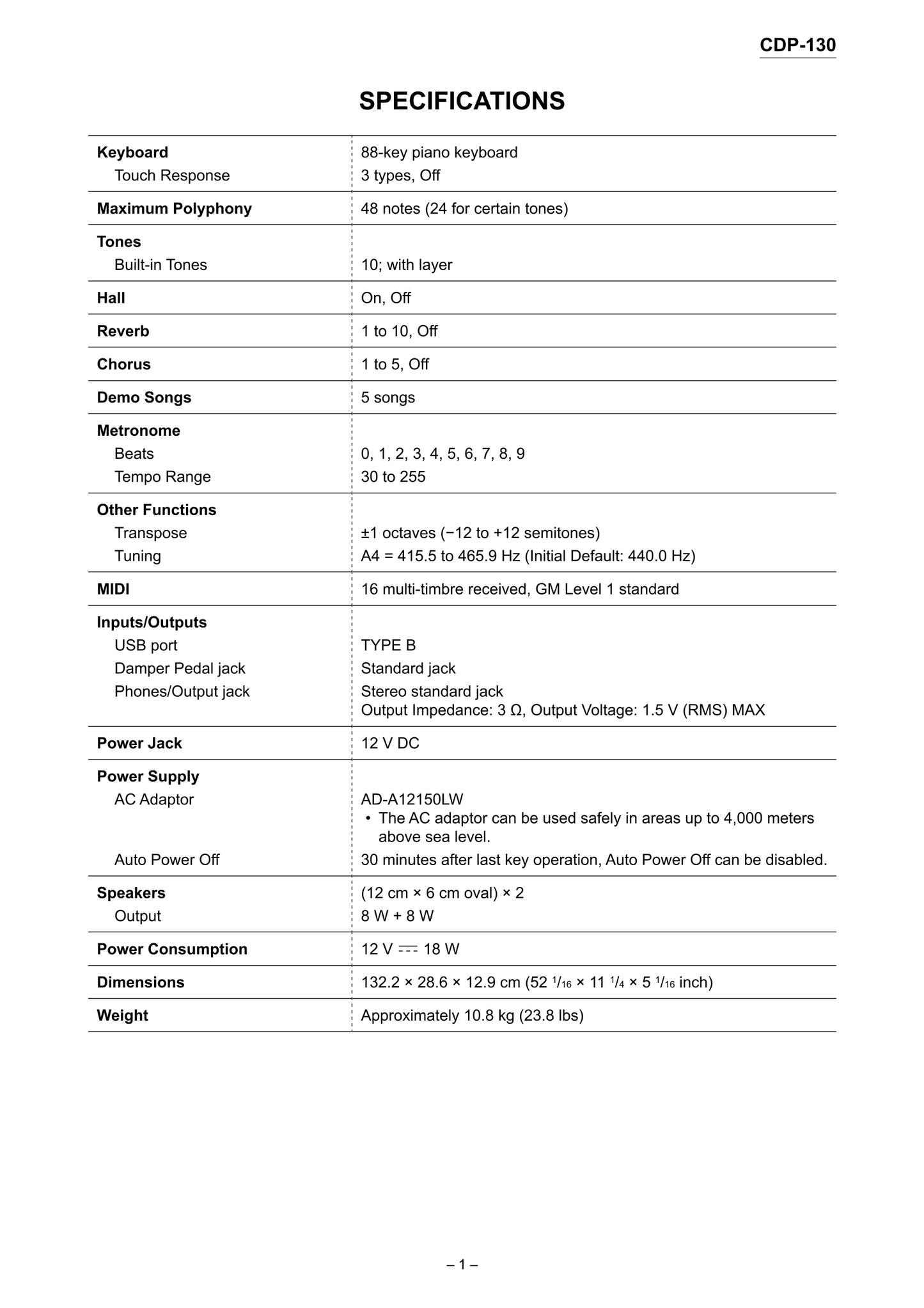 Casio CDP-130 Digital Piano Service Manual (Pages: 42)
