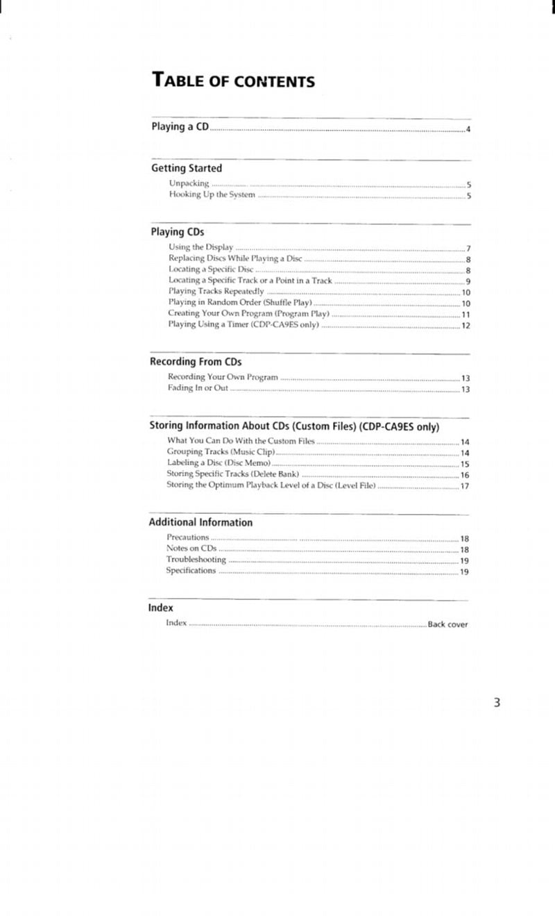Sony CDPCA8ES CDPCA9ES Audio System Operating Manual