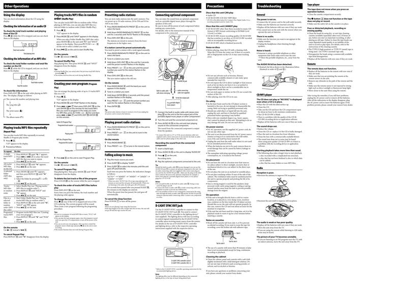 Sony CFDG700CP Audio System Operating Manual