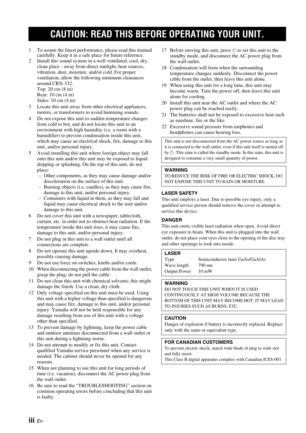 Yamaha CRX-332 CD Player Owner's/ User Manual (Pages: 43)