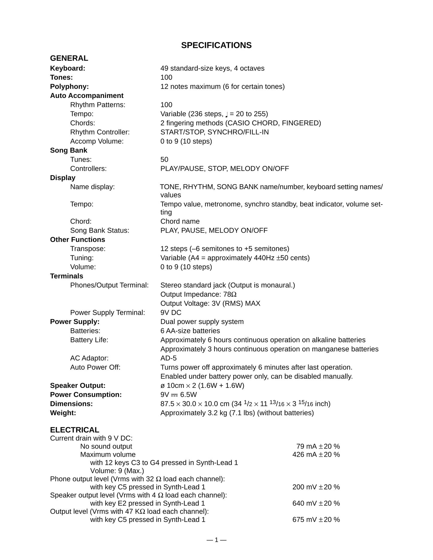 Casio CTK-2300 Keyboard Piano Service Manual (Pages: 15)