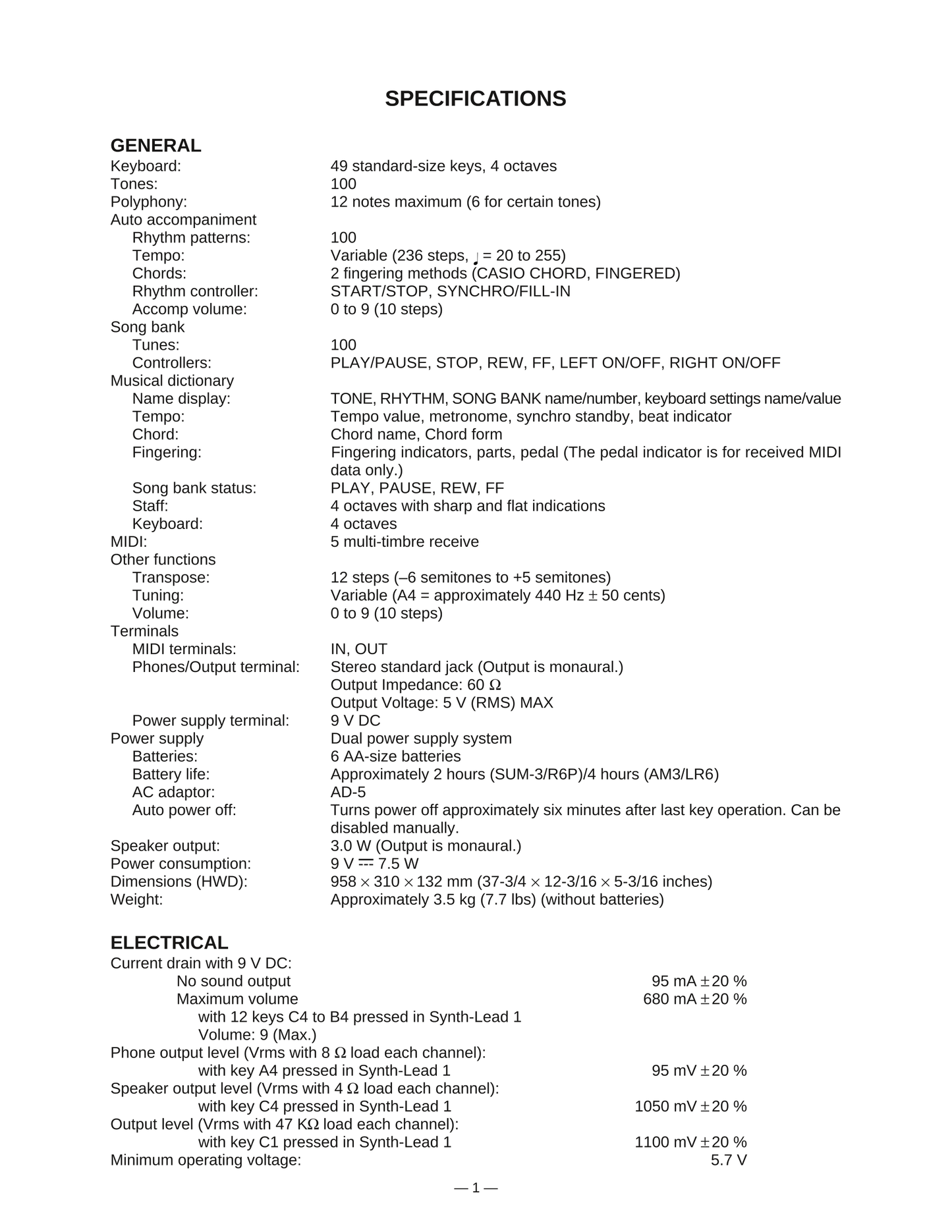 Casio CTK-411 Keyboard Piano Service Manual (Pages: 19)