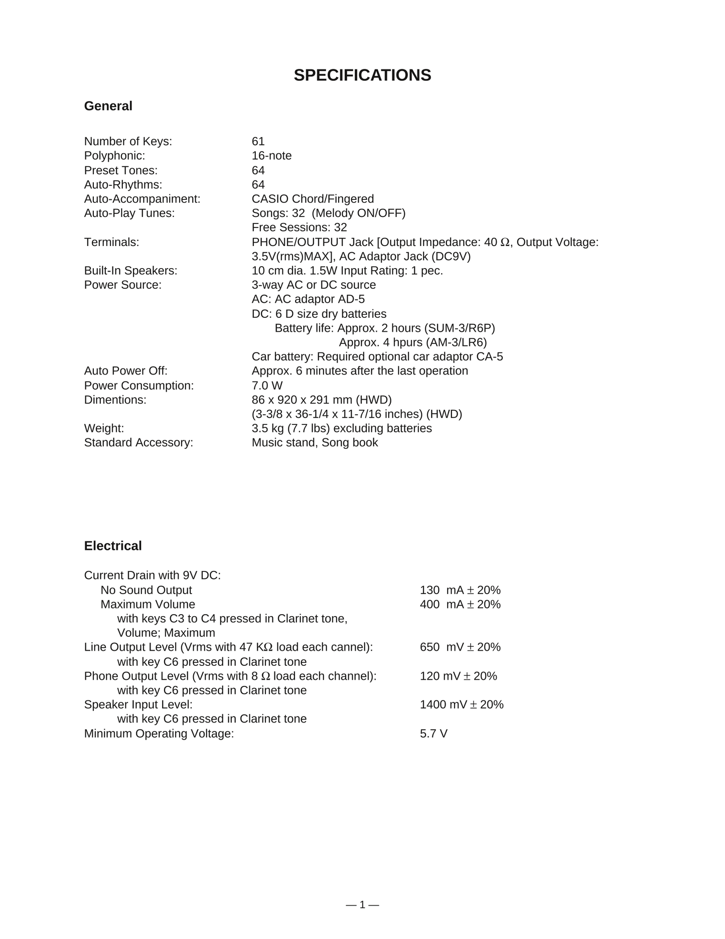 Casio CTK-450 Keyboard Piano Service Manual (Pages: 19)