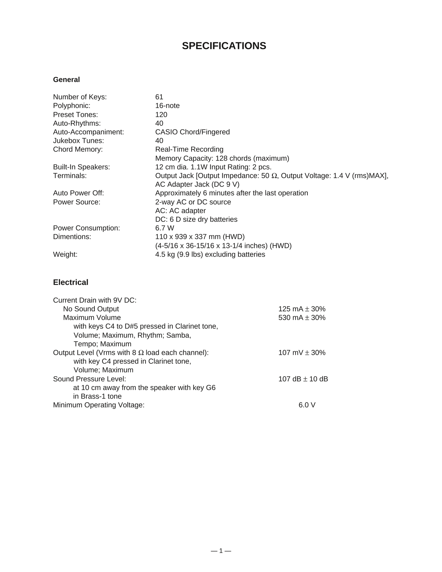 Casio CTK-500 Keyboard Piano Service Manual (Pages: 21)