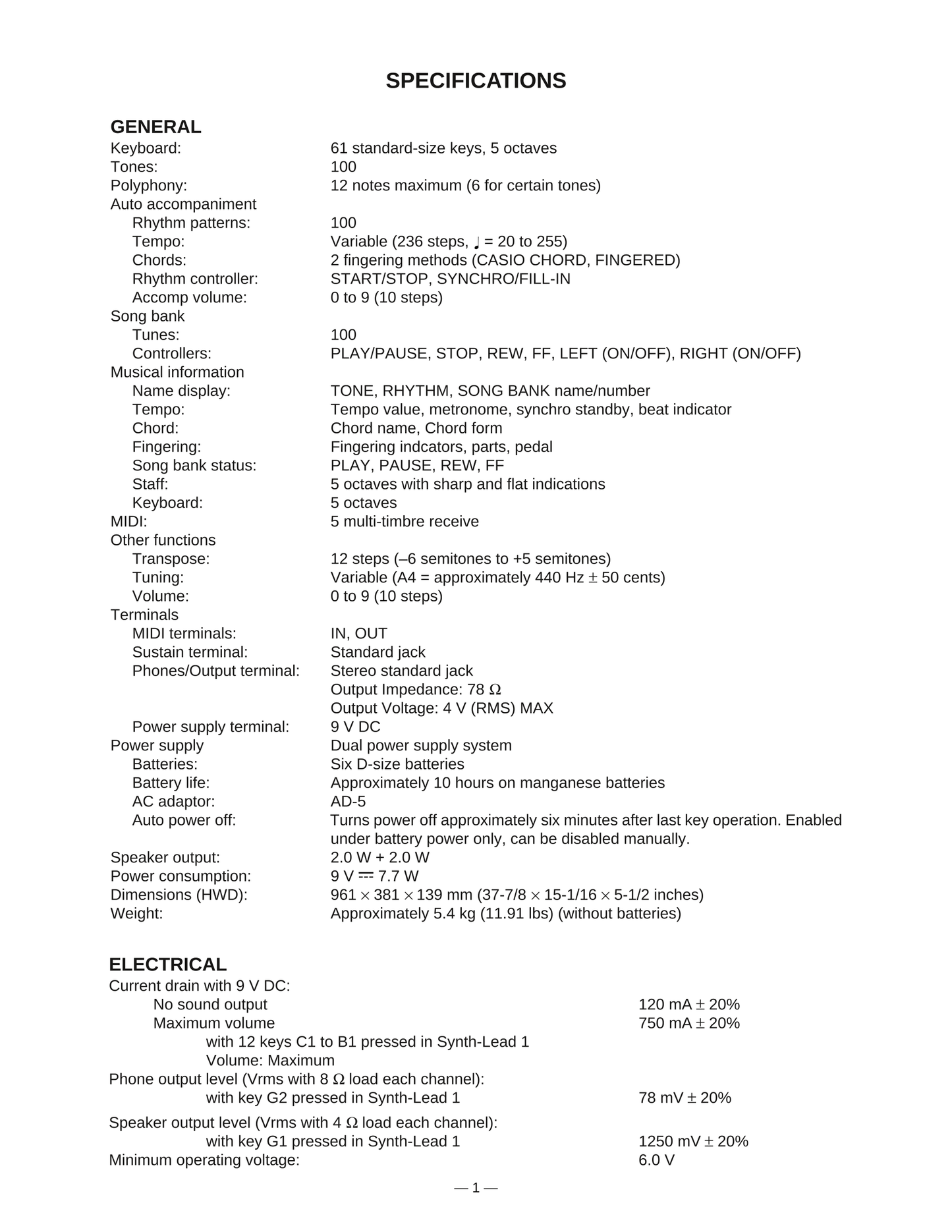 Casio CTK-501 Keyboard Piano Service Manual (Pages: 21)